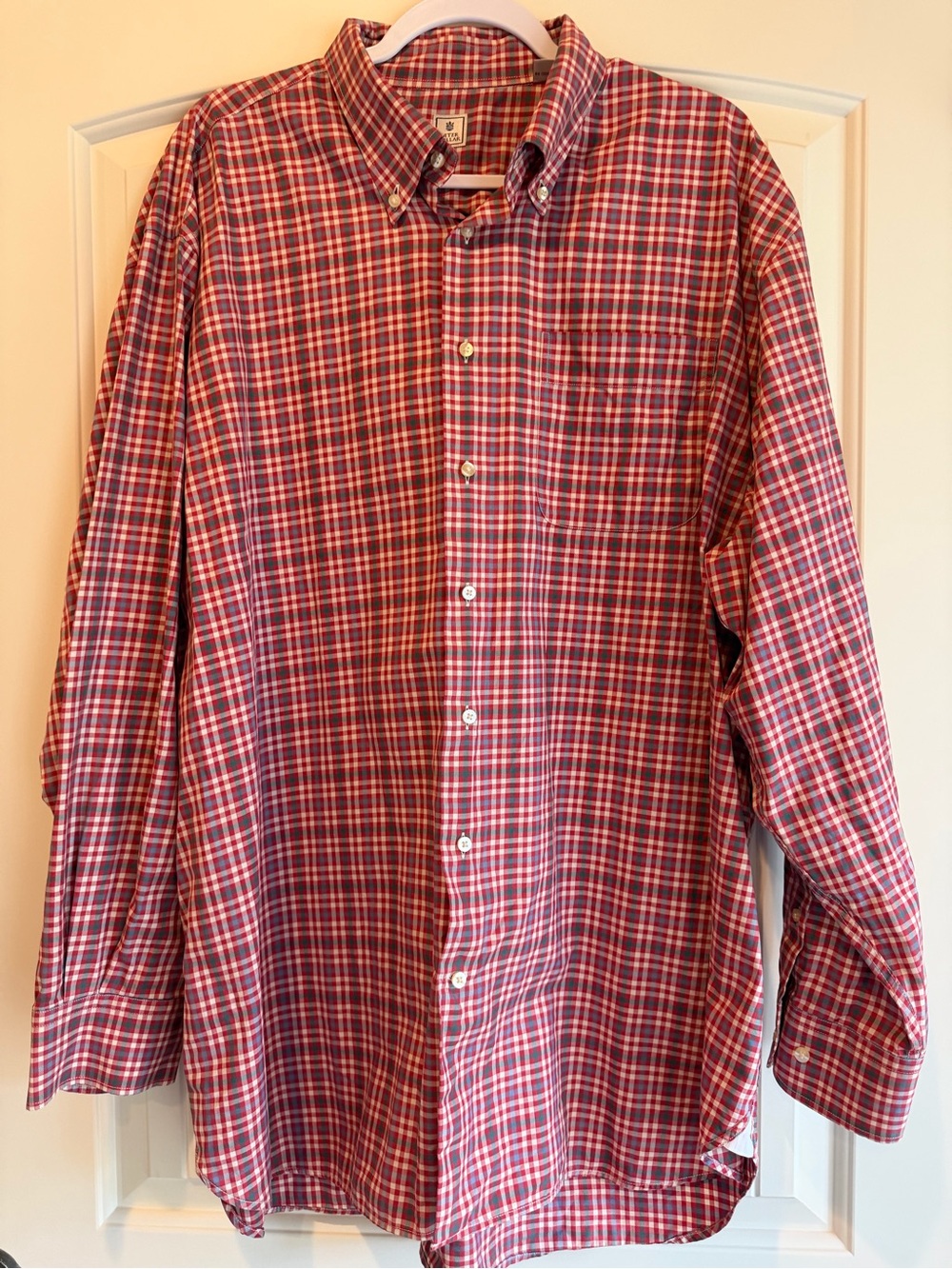 Peter Millar Men's XXL 2XL Red Plaid 100% Cotton Long Sleeve Button Down Shirt